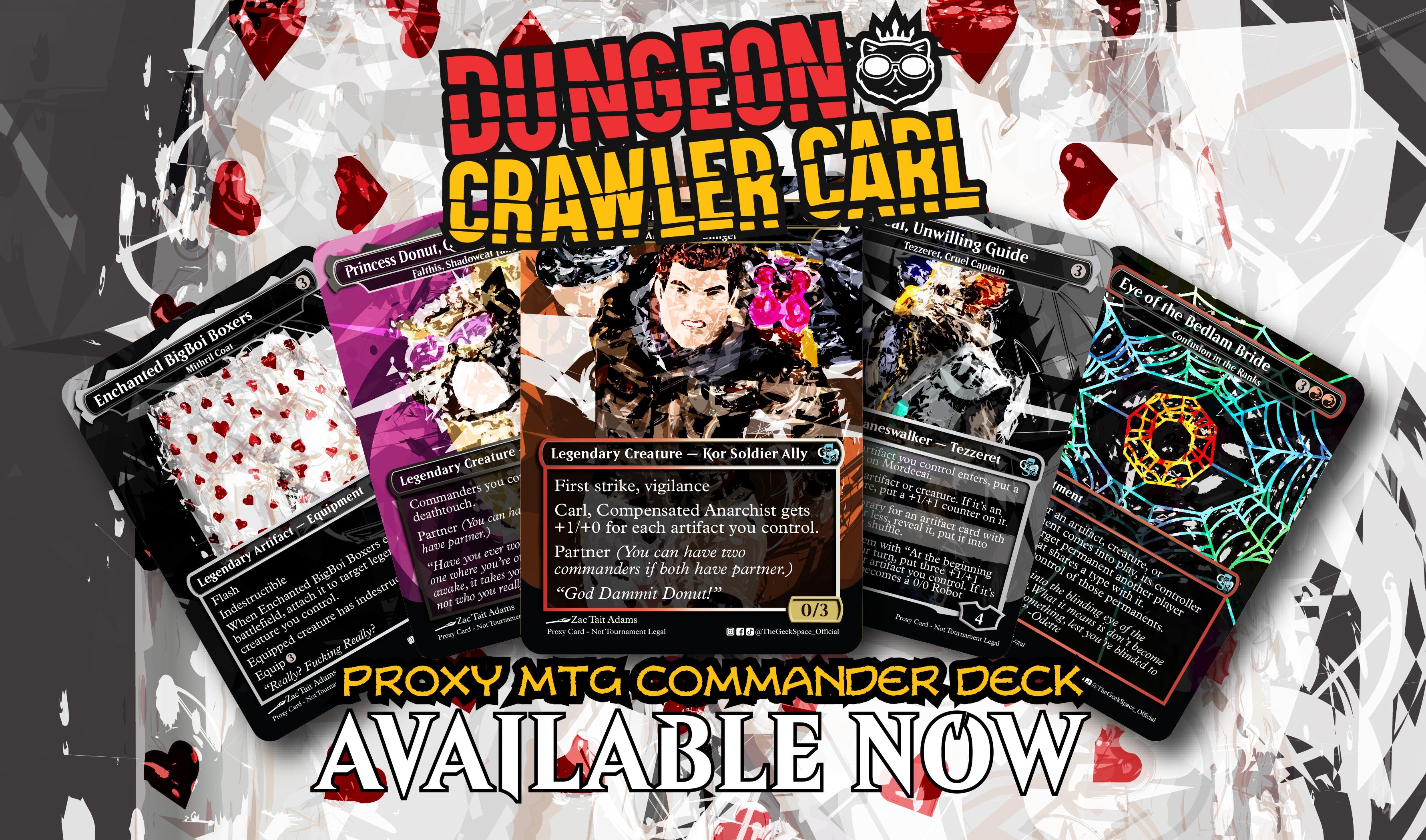 Dungeon Crawler Carl Magic The Gathering Proxy Commander Deck - Akiri, Line-Slinger + Falthis, Shadowcat Familiar - Artifact Chaos